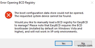 The boot configuration data store could not be opened