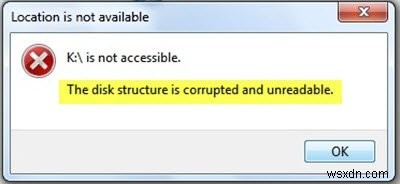 The Disk structure is corrupted and unreadable on Windows 10