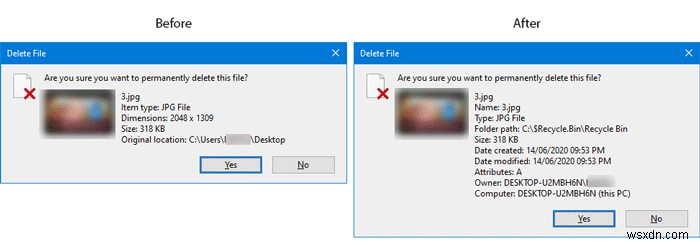 How to show the full details in Delete File confirmation dialog box in Windows 11/10