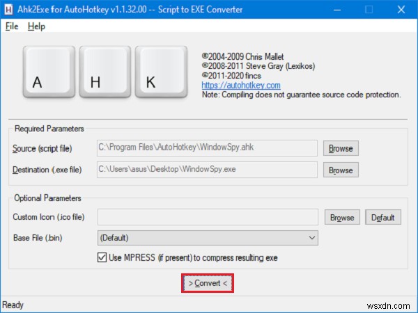 How to convert an AHK file into an EXE file in Windows 10