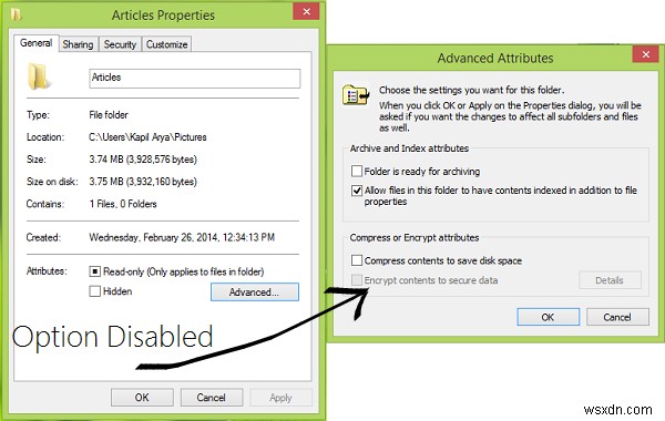 Encrypt contents to secure data option is disabled or grayed out in Windows 11/10