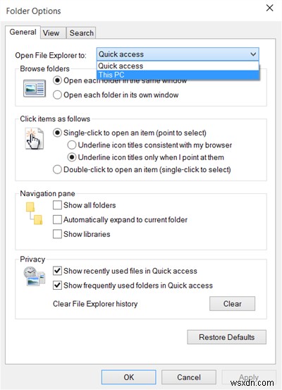 Make File Explorer open to This PC instead of Quick Access in Windows 11/10