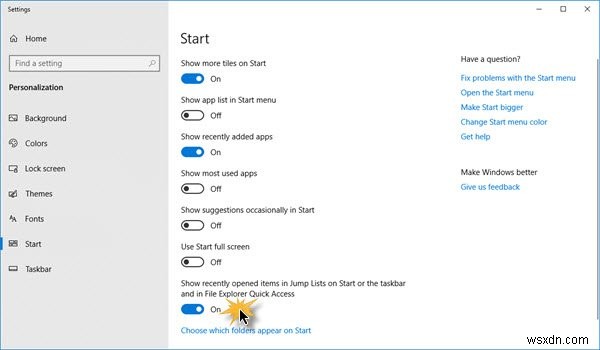 Recent items not visible under Taskbar icons in Windows 11/10