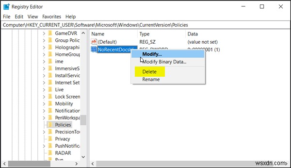 Recent items not visible under Taskbar icons in Windows 11/10