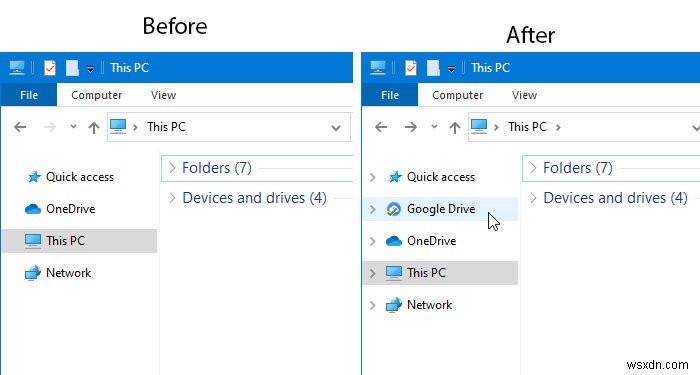 How to add Google Drive to File Explorer Navigation Pane in Windows 10