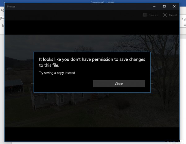It looks like you don’t have permission to save changes to this file; Cannot save media from Photos app