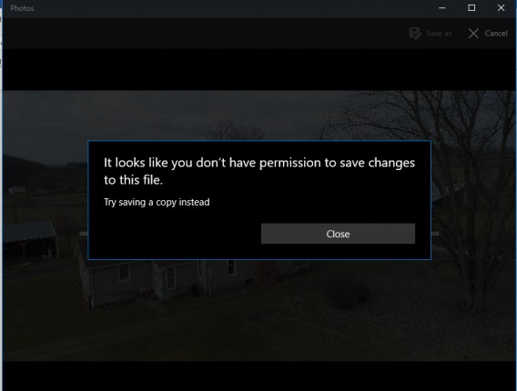 It looks like you don’t have permission to save changes to this file; Cannot save media from Photos app