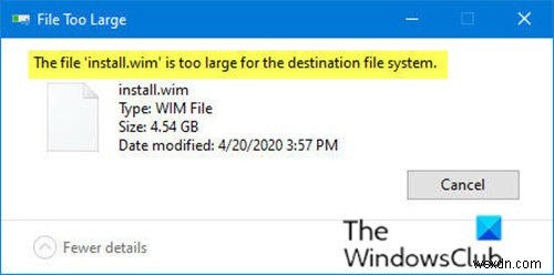 How to fix Windows 10 install.wim file too large for USB flash drive