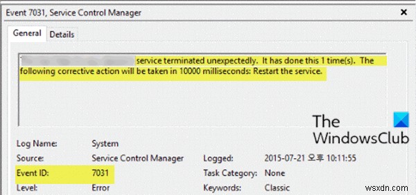 Fix Event ID 7031 or 7034 error when user logs off Windows 10 computer