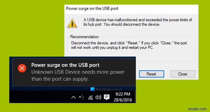 Fix Power surge on the USB port error on Windows 11/10