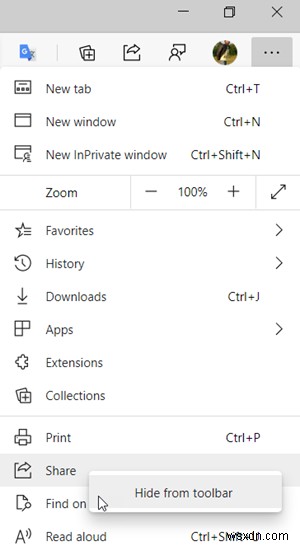 How to show or hide Share button in Microsoft Edge browser