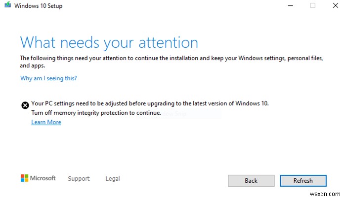 Turn off memory integrity protection to continue to update Windows 11/10