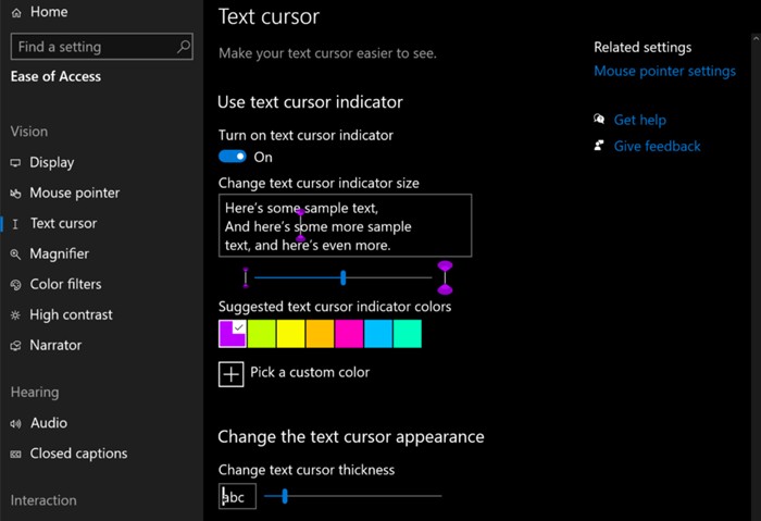 Windows 10 lets you customize Text cursor; Gets Magnifier & Screen reader improvements