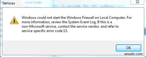 Windows could not start the Windows Firewall on Local Computer