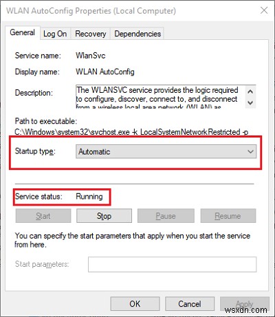 The Windows Wireless Service is not running on this computer