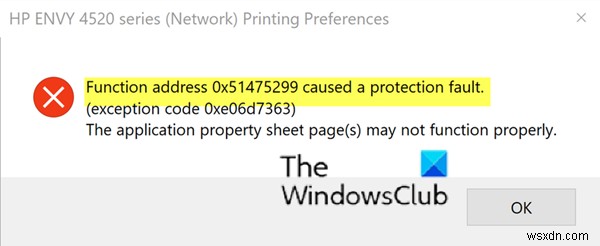 Function address caused a Protection Fault – Printing error on Windows 11/10