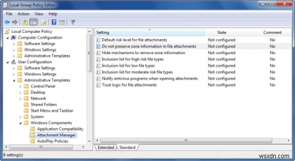 Attachment Manager in Windows: Configure High risk, Medium risk, Low risk files