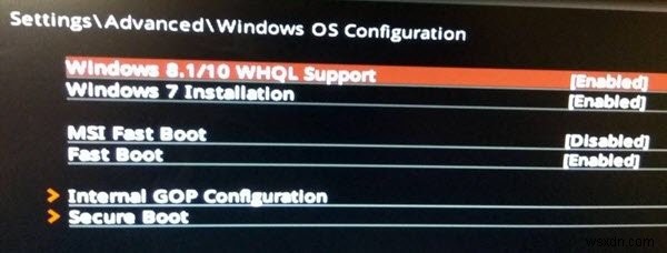What is Windows WHQL setting in the BIOS?