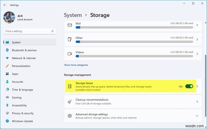 Automatically delete Junk files using Storage Sense in Windows 11/10