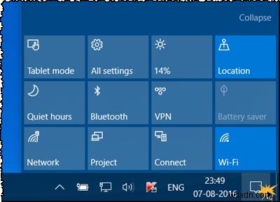 How to Add, Remove, Arrange Quick Action Buttons in Windows 10