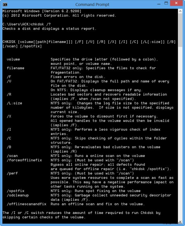 ChkDsk Command Line Options, Switches, Parameters in Windows 11/10