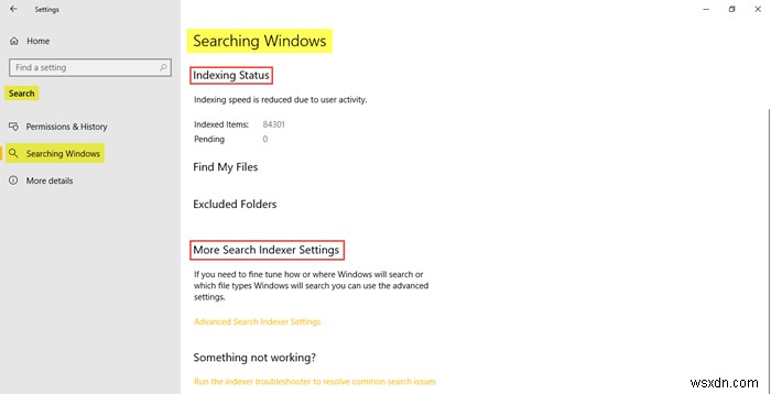 Search Settings in Windows 10 – Permissions, History, Searching Windows