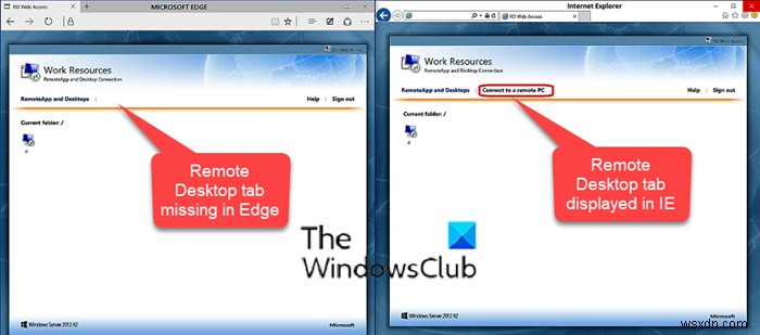 Remote Desktop tab in RDWEB missing from Edge browser in Windows 10