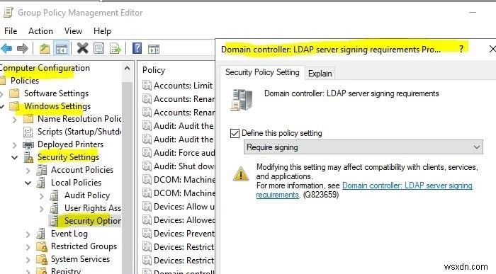 How to enable LDAP signing in Windows Server & Client Machines