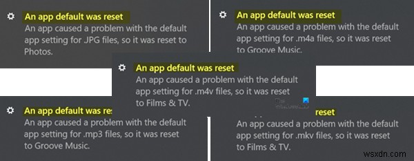 An app default was reset notification error on Windows 11/10