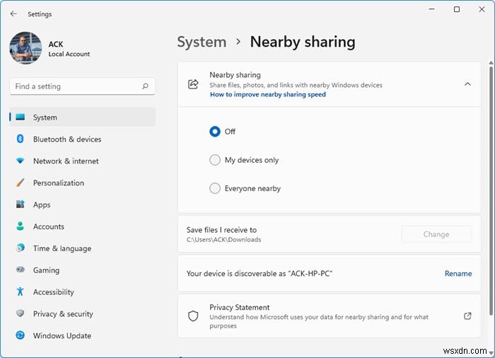 Nearby Sharing not working in Windows 11/10