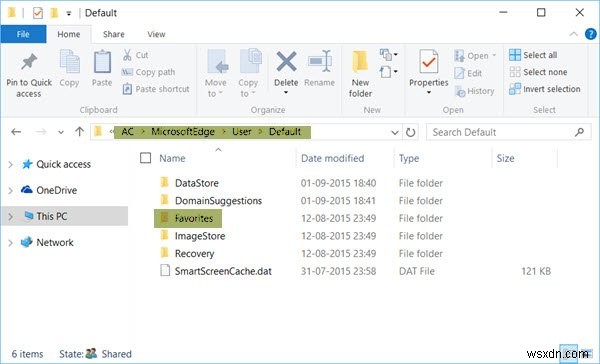 Where are Favorites stored or saved in Microsoft Edge browser?