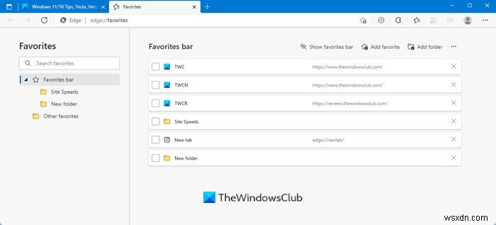 Where are Favorites stored or saved in Microsoft Edge browser?