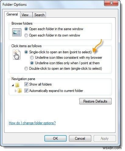 How to open items with Single Click instead of Double Click in Windows 10
