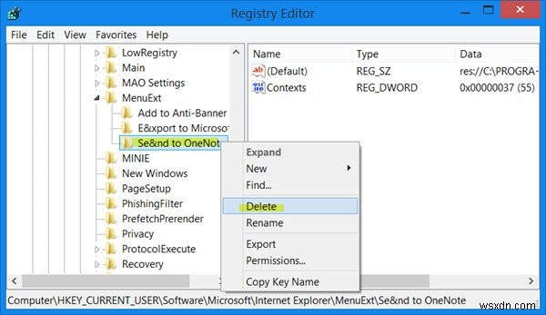 Disable or remove Send To OneNote in Windows PC