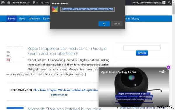 How to pin websites to the Taskbar with Microsoft Edge