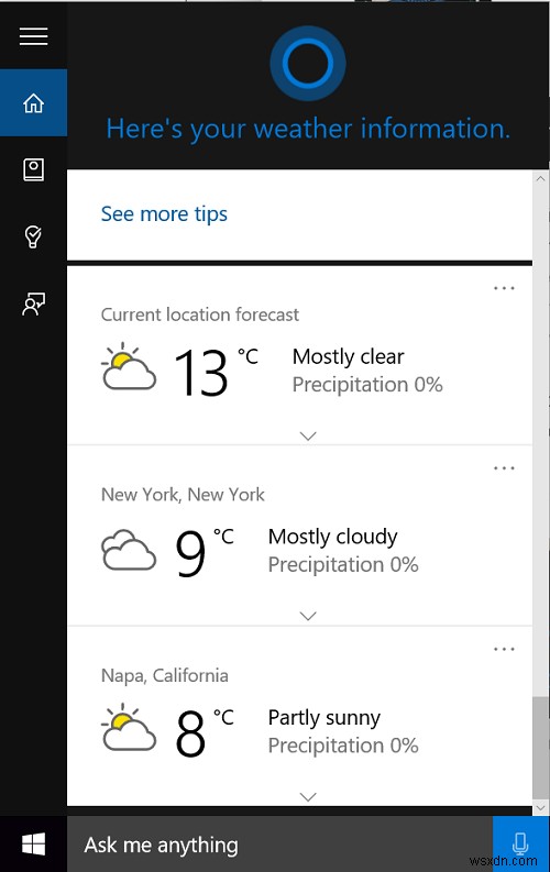 Make Cortana display Weather information for multiple locations