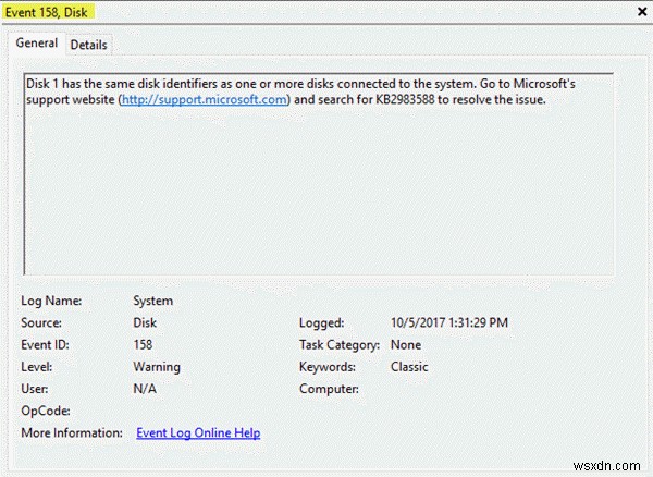 Event ID 158 error – Identical disk GUIDs assignment in Windows 10