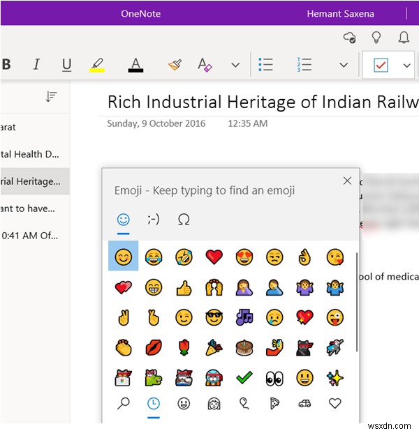 How to add a graphical sticker or emoji in OneNote for Windows 10