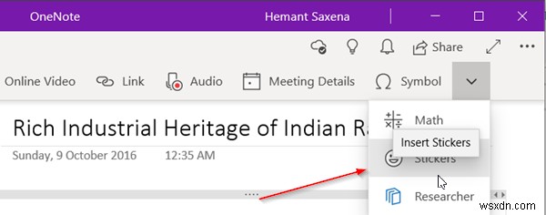 How to add a graphical sticker or emoji in OneNote for Windows 10