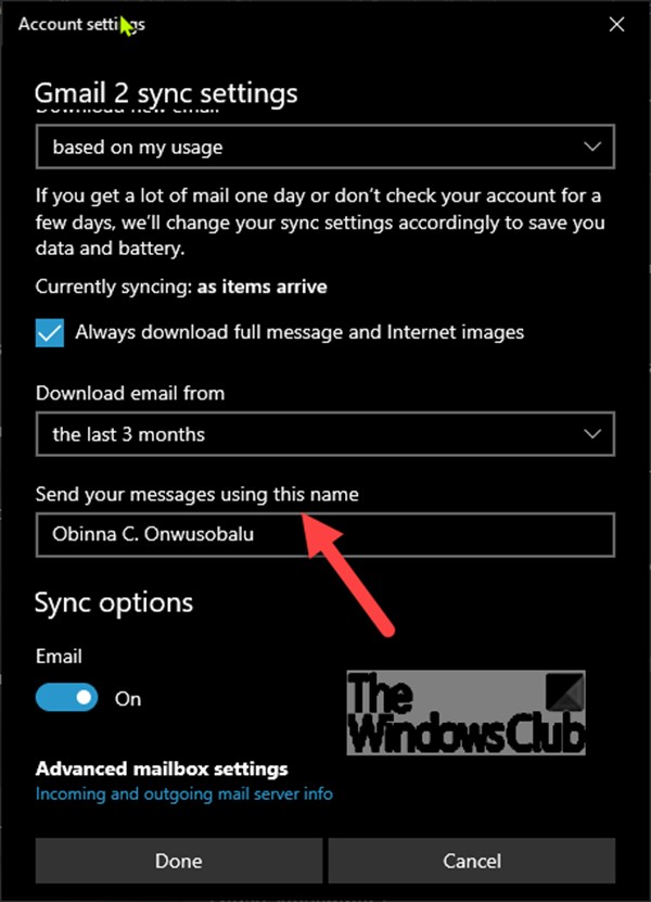 How to change Email Sender Name in Mail app in Windows 11/10