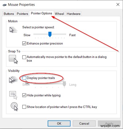 How to enable Mouse Pointer Trails in Windows 10