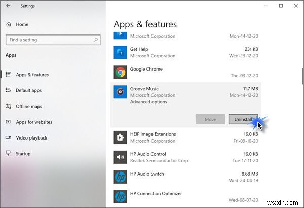 Uninstall Groove Music from Windows 10