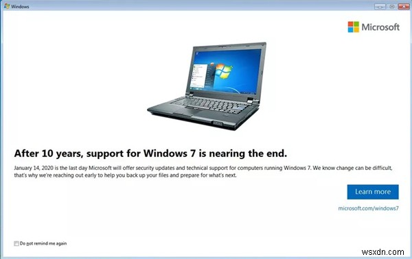 How to disable or stop Windows 7 End of Support Notification