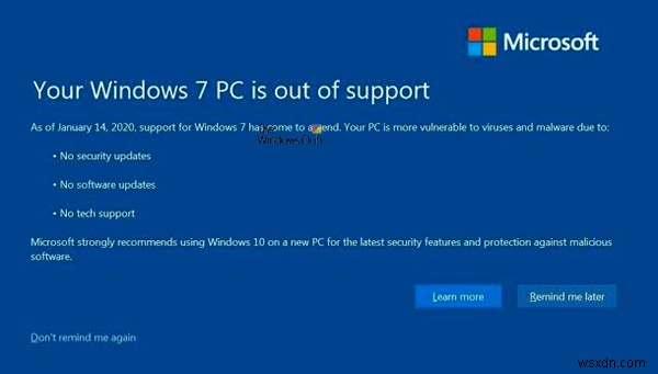 How to disable or stop Windows 7 End of Support Notification