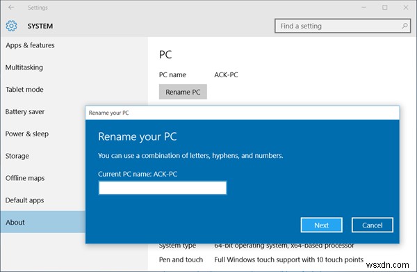 How to change computer name in Windows 10