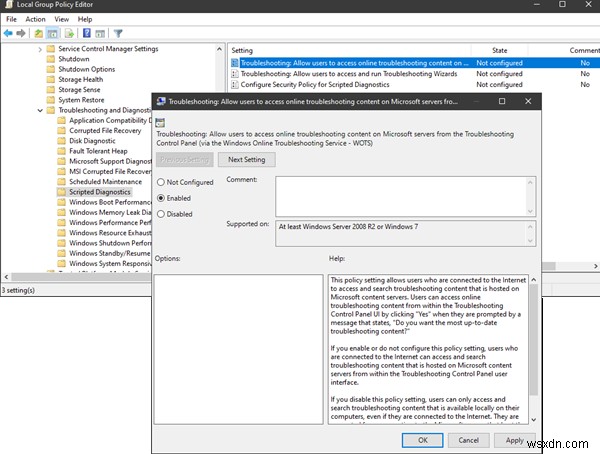 Windows Online Troubleshooting Service is disabled