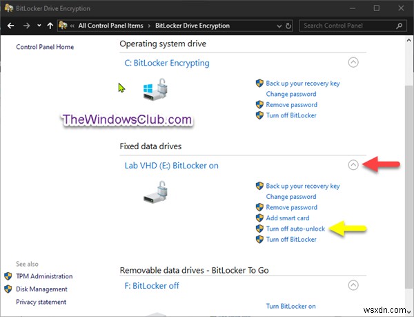 Turn On or Off Auto-unlock for BitLocker Encrypted Data Drives in Windows 10