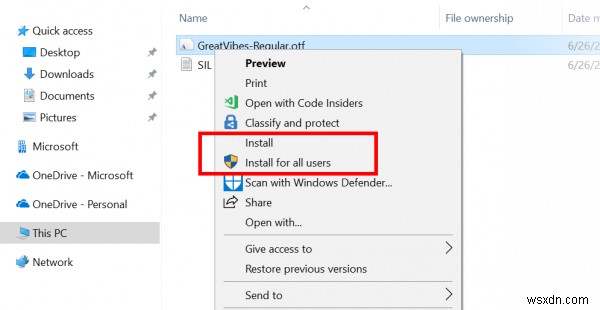 How to Install or Change Fonts only for yourself in Windows 11/10