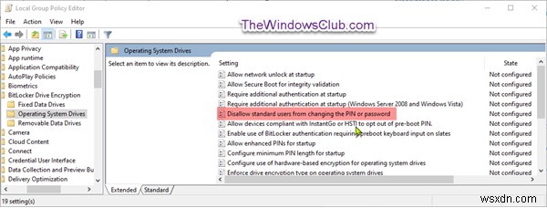 How to disallow Standard Users from Changing BitLocker PIN/Password in Windows 10