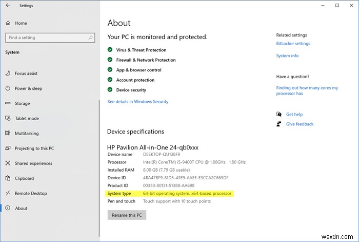 How to tell if Computer is running 32-Bit or 64-Bit Windows 10